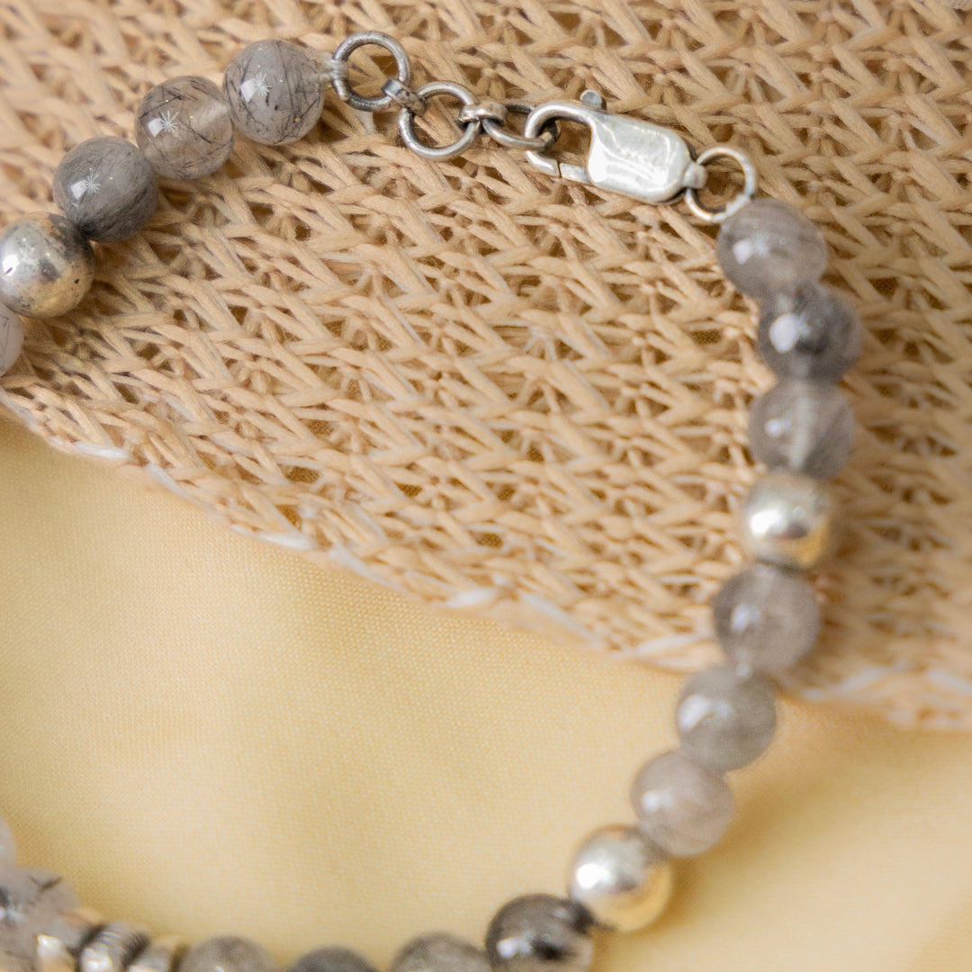 Black Rutile Silver Bracelet