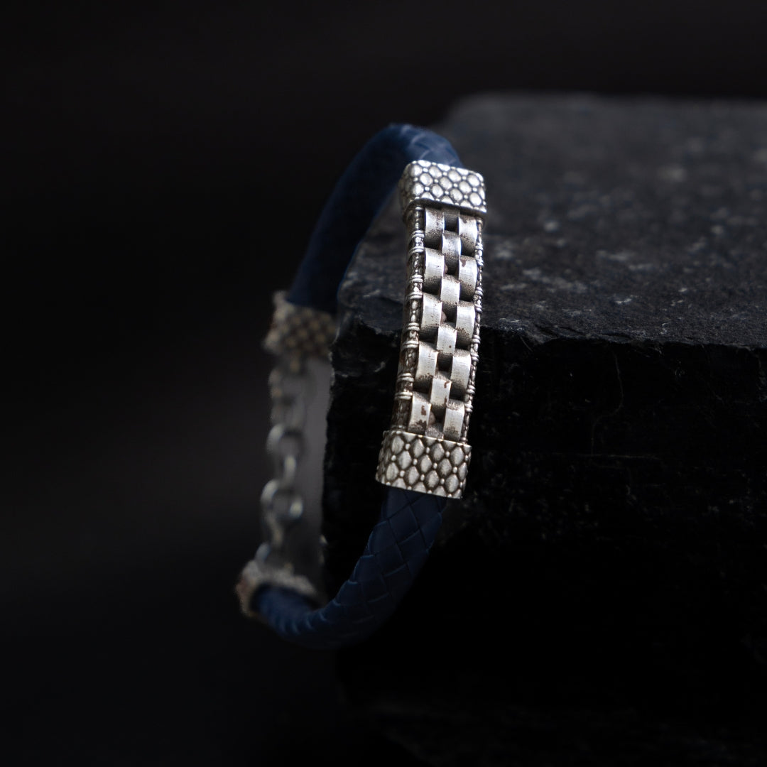 Checks Leather Silver Bracelet