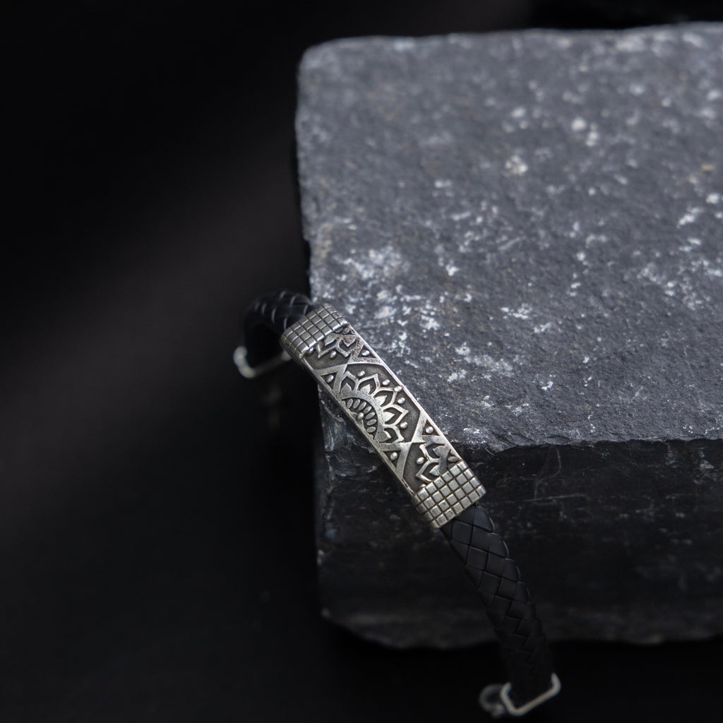 Mandala Leather silver bracelet