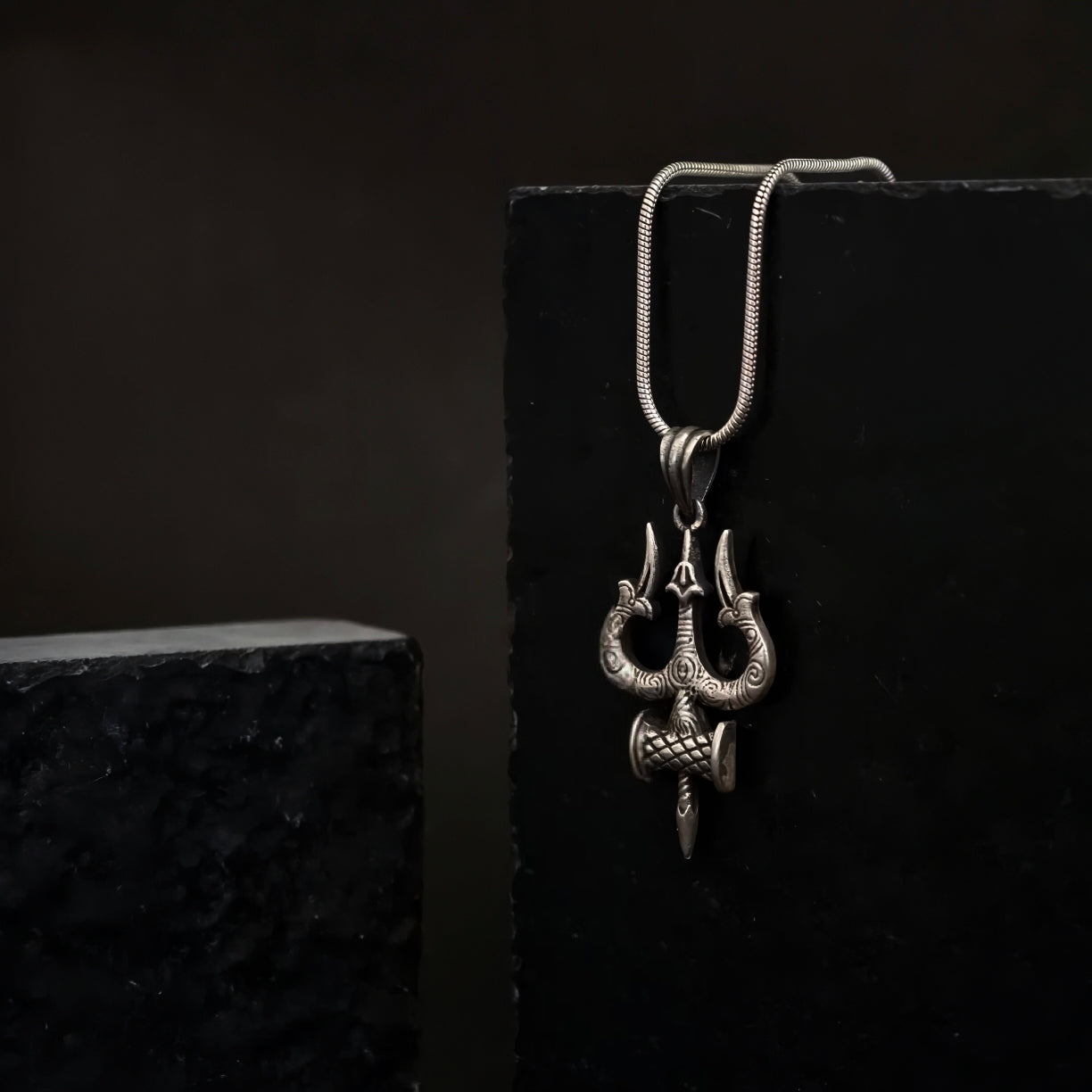 Damru Trishul Silver Pendant