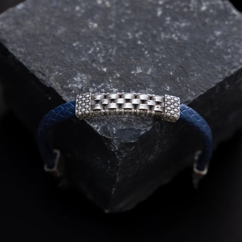 Checks Leather Silver Bracelet