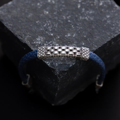 Checks Leather Silver Bracelet