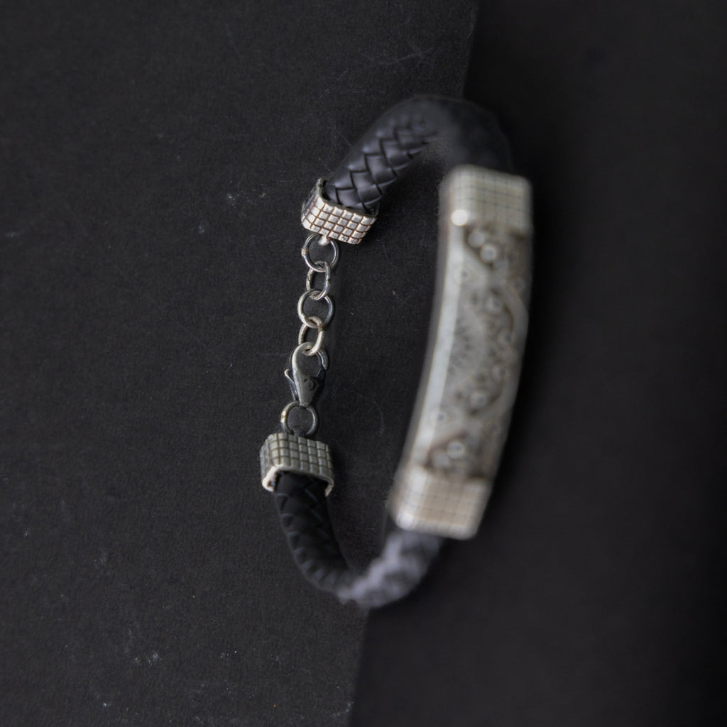 Mandala Leather silver bracelet