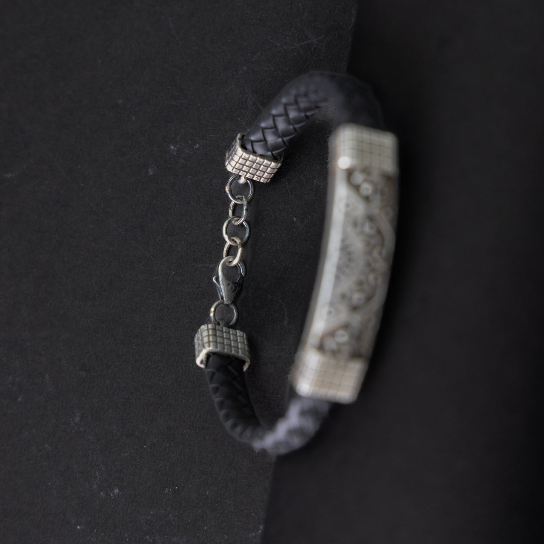 Mandala Leather silver bracelet