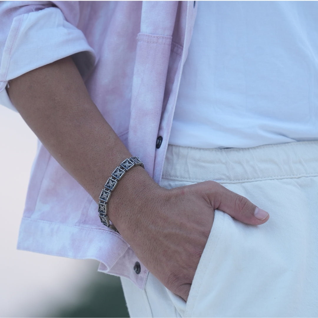 Men's Silver Dark Cross Bracelet