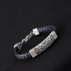 Mandala Leather silver bracelet