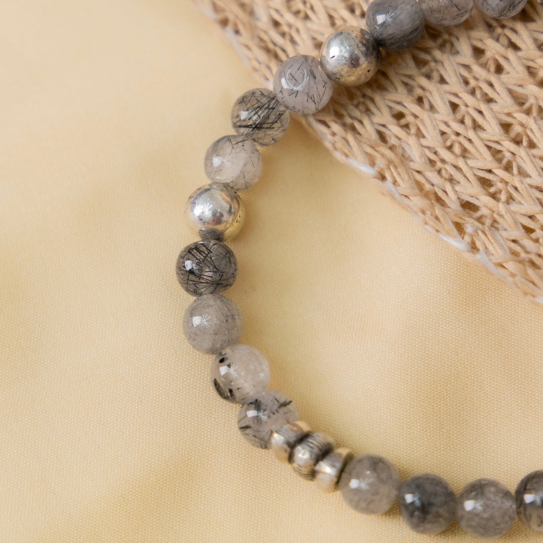 Black Rutile Silver Bracelet