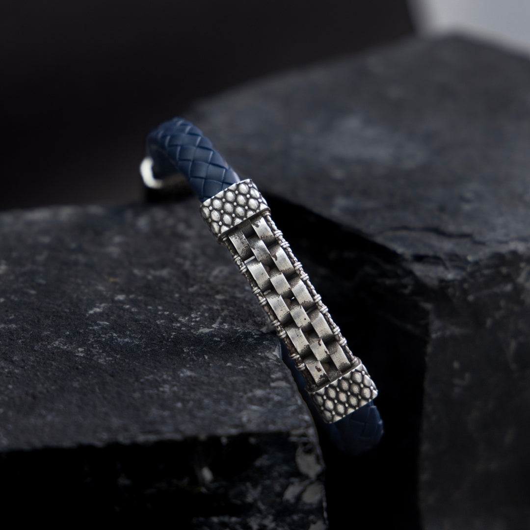 Checks Leather Silver Bracelet