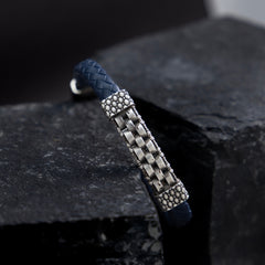 Checks Leather Silver Bracelet