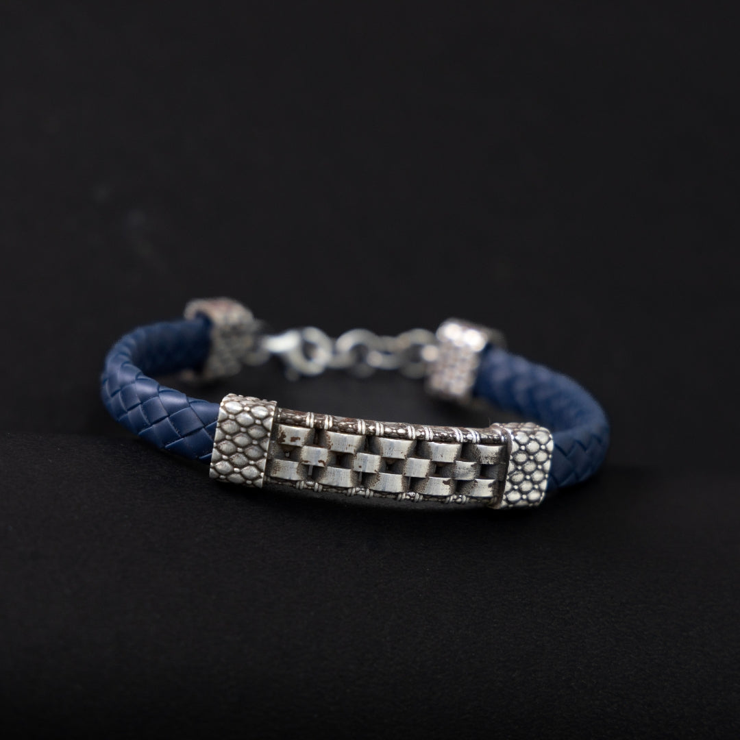 Checks Leather Silver Bracelet