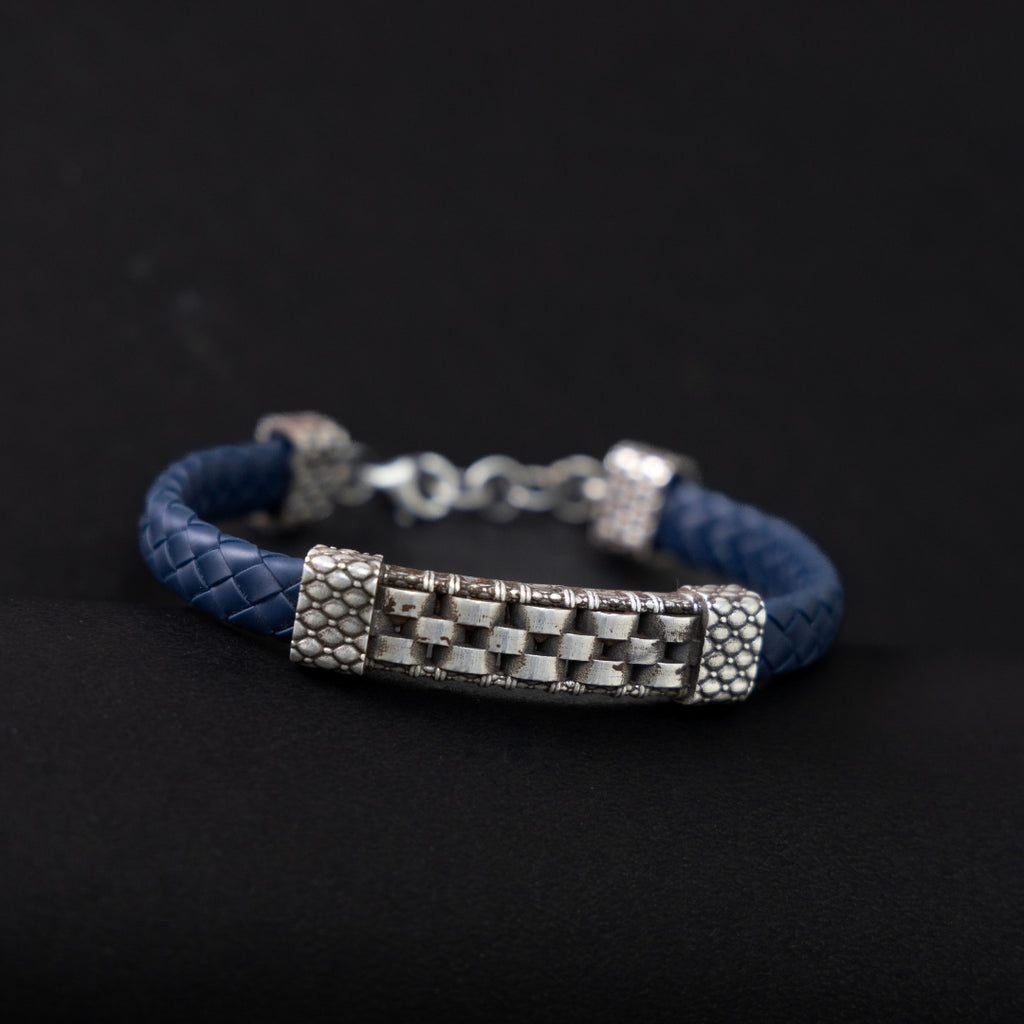 Checks Leather Silver Bracelet