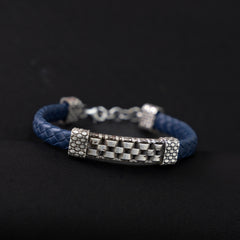 Checks Leather Silver Bracelet