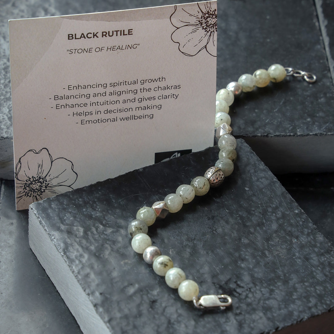 Black Rutile Silver Bracelet