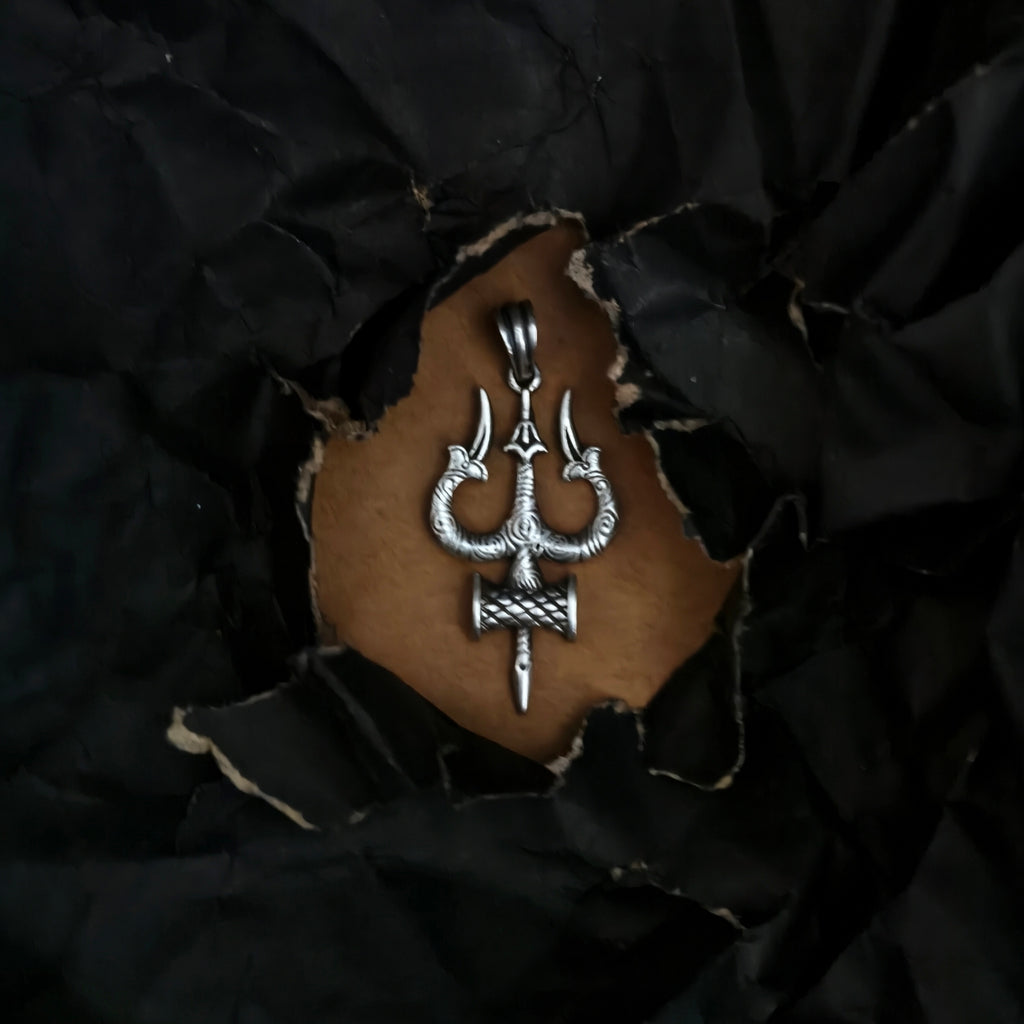 Damru Trishul Silver Pendant