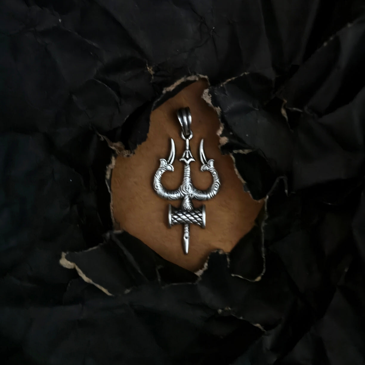 Damru Trishul Silver Pendant