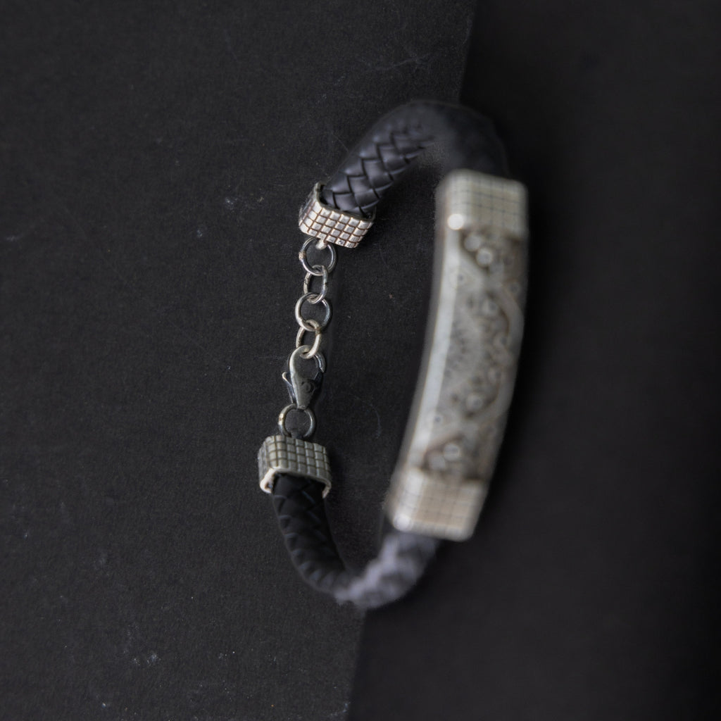 Mandala Leather silver bracelet