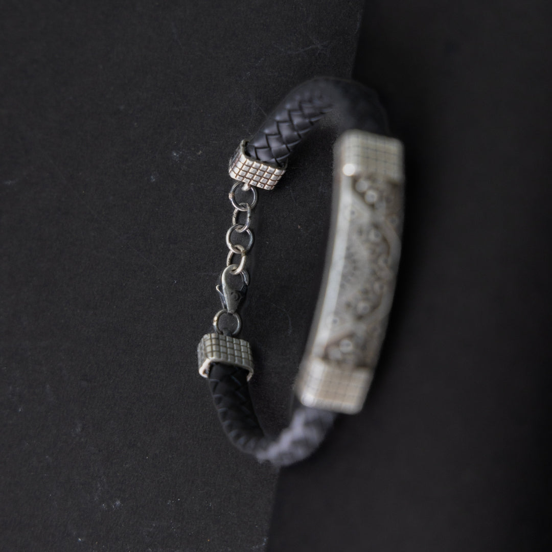 Mandala Leather silver bracelet
