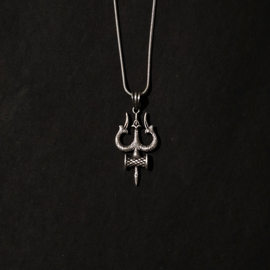 Damru Trishul Silver Pendant