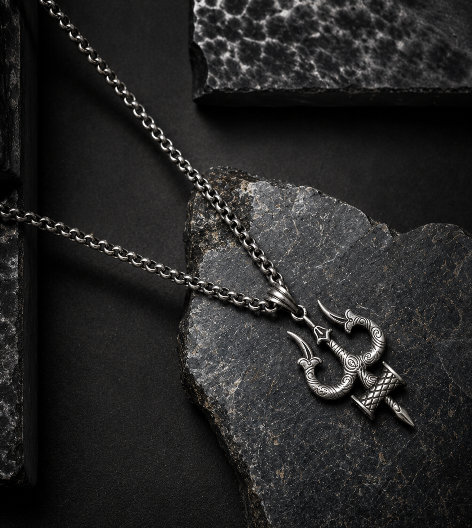 Damru Trishul Silver Pendant