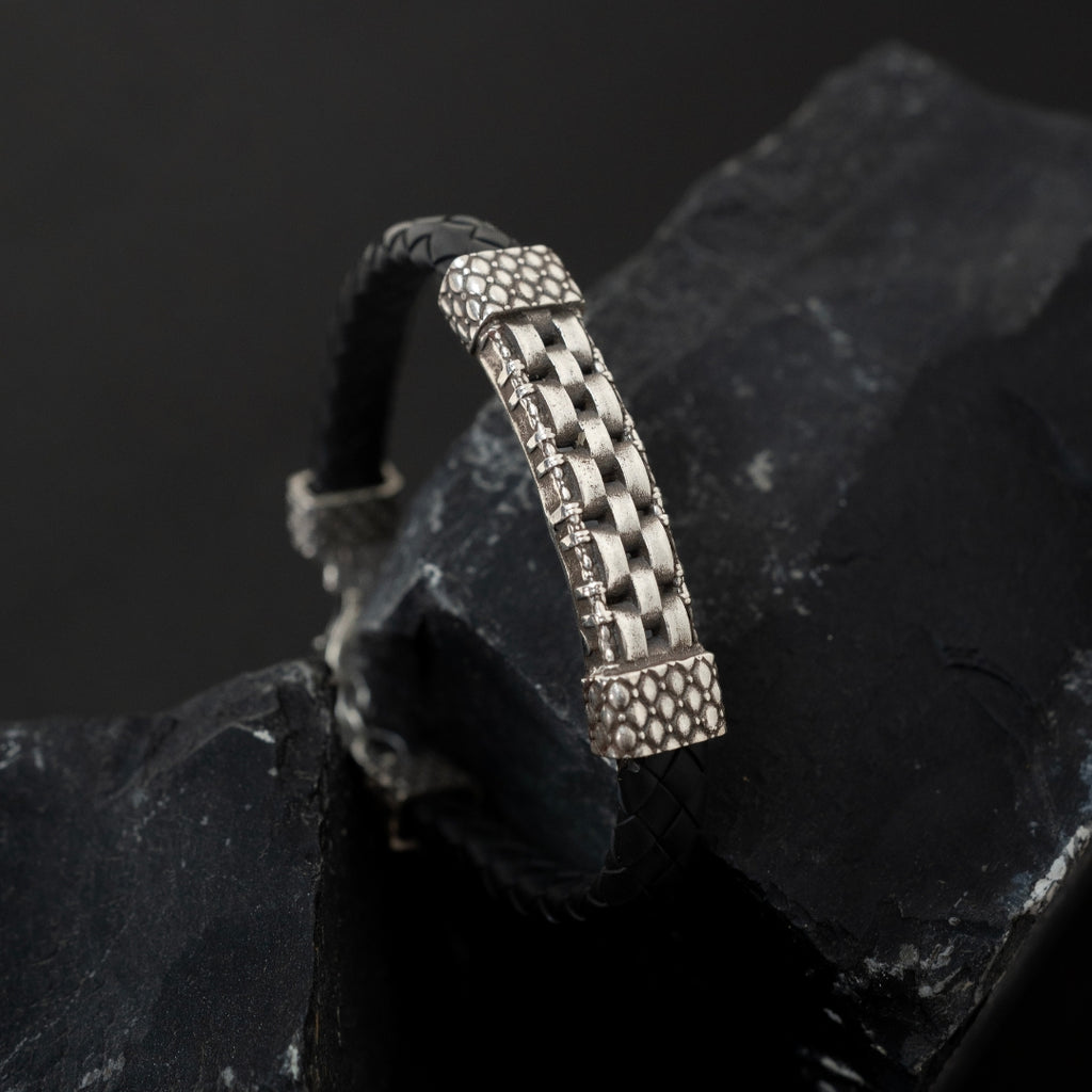 Checks Leather Silver Bracelet