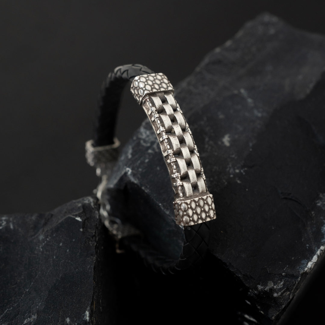Checks Leather Silver Bracelet