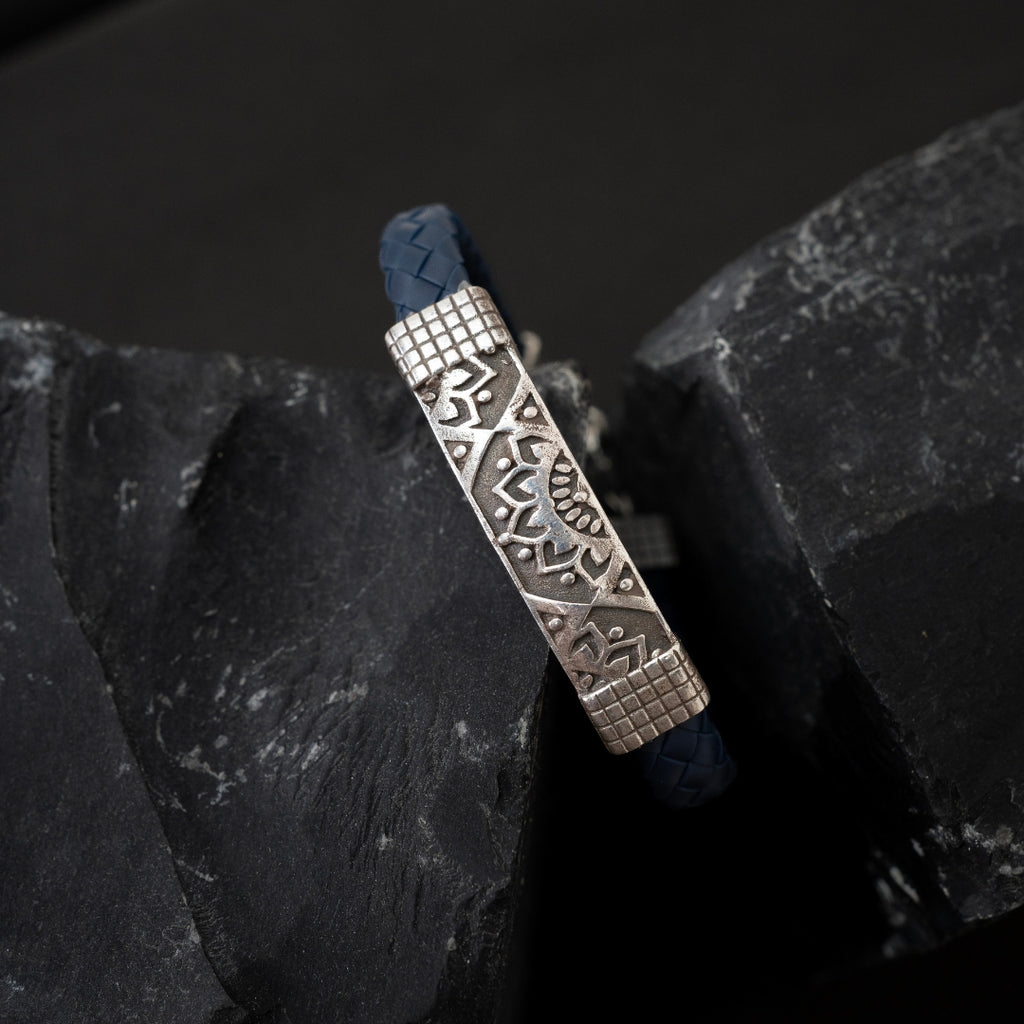 Mandala Leather silver bracelet